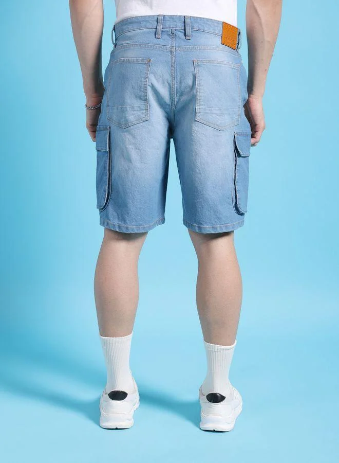 ذا انديان كراج كو Men G-505-CARGO SHORTS Solid Mid-Rise Denim Cargo Shorts