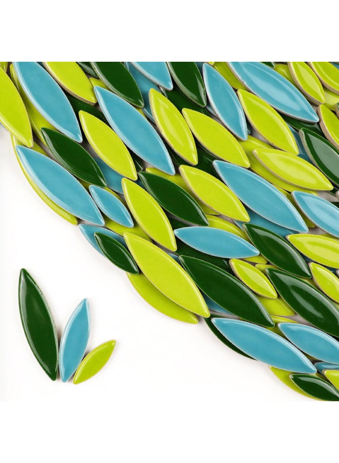200g DIY Willow Leaf Petal Ceramic Mosaic Handmade Material Color Irregular Shaped Ceramic Chip Patch-Color:Bright Green Mix  - Image 1