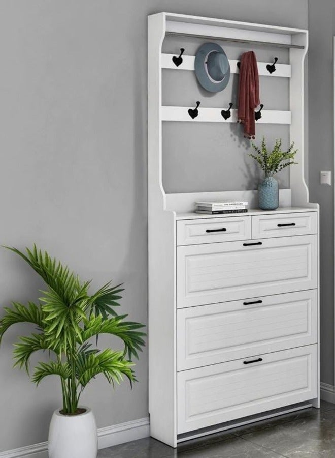 ZEESQUARE Shoe Cabinet with Coat Rack, Multi-Functional Entryway Shoe Rack with Key Holder, Flip Drawers & Adjustable Shelves – Large Capacity Storage Solution for Hallways, Offices, and Living Rooms - Image 5