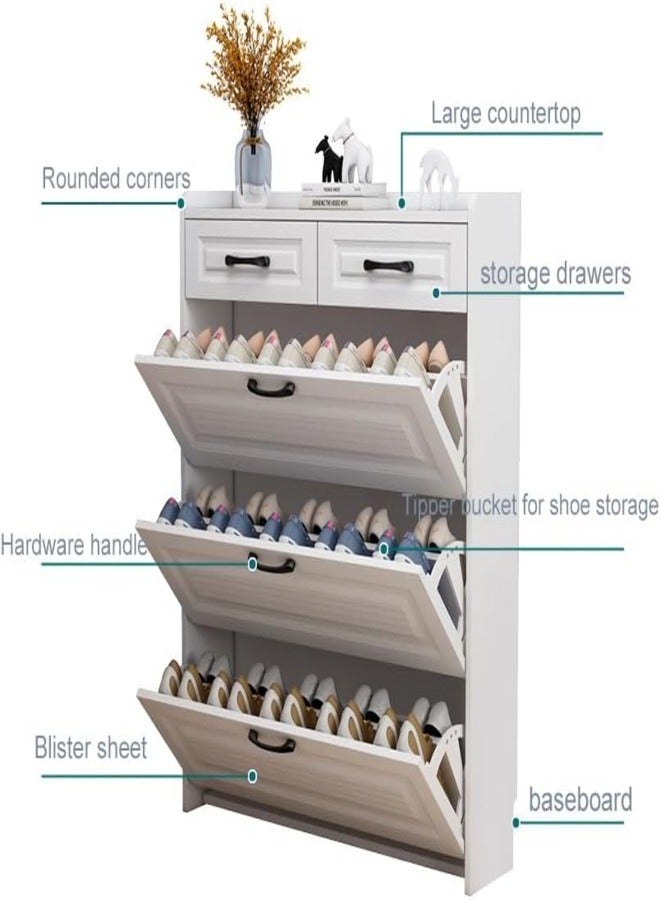 ZEESQUARE Shoe Cabinet with Coat Rack, Multi-Functional Entryway Shoe Rack with Key Holder, Flip Drawers & Adjustable Shelves – Large Capacity Storage Solution for Hallways, Offices, and Living Rooms - Image 4