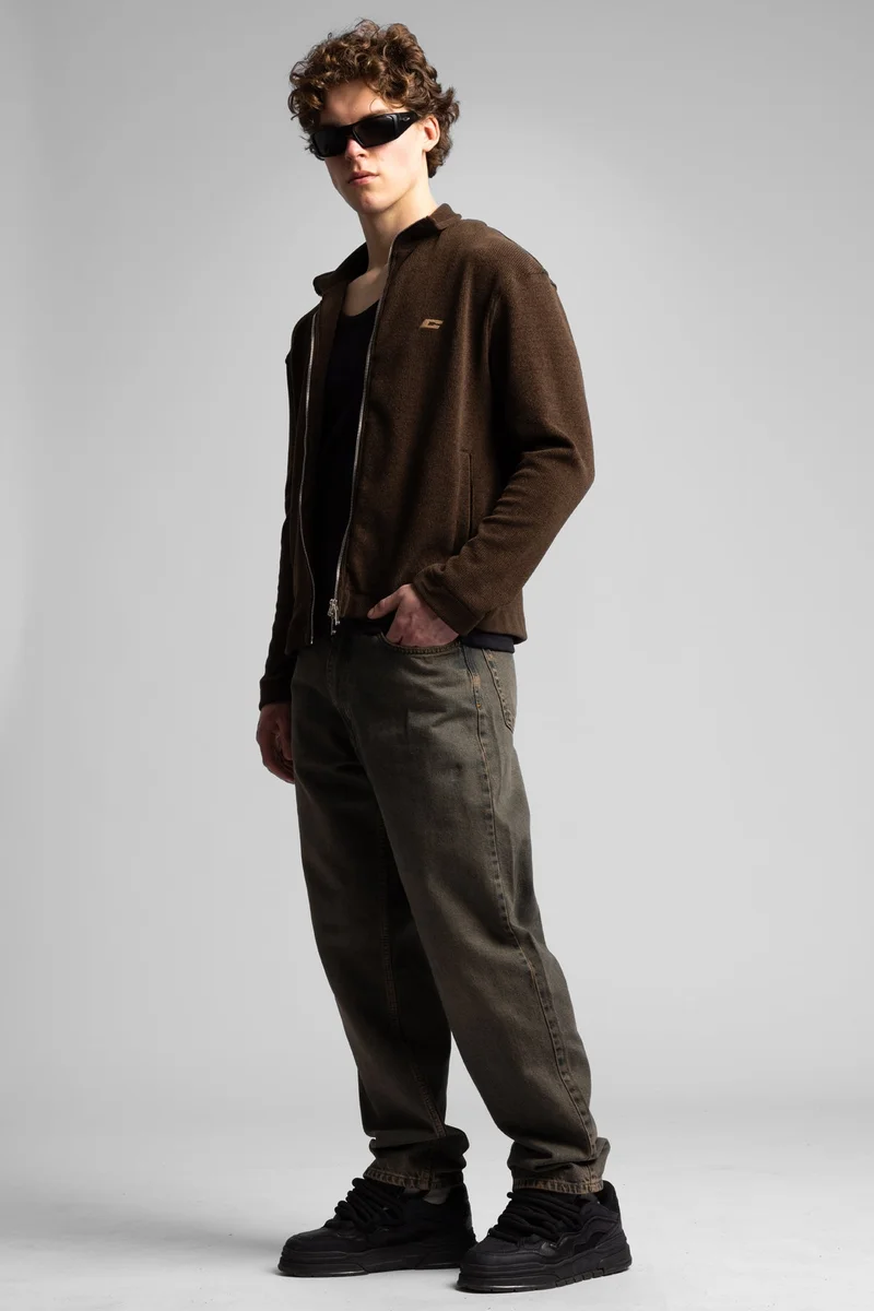 Catch High-neck Zip-up Ribbed Sweatshirt