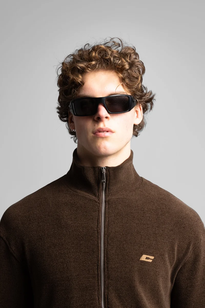 Catch High-neck Zip-up Ribbed Sweatshirt
