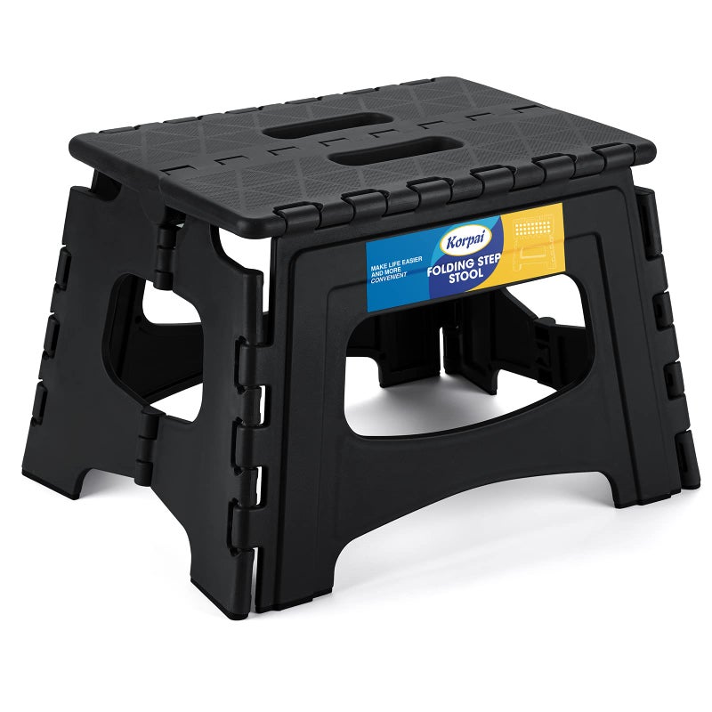 Korpai Upgrade 9 Folding Step Stool for Adults and Kids Holds Up to 300 lbsNonSlip Folding Stools with Portable Handle Compact Plastic Foldable Step Stool for Bathroom KitchenBlack1 PC