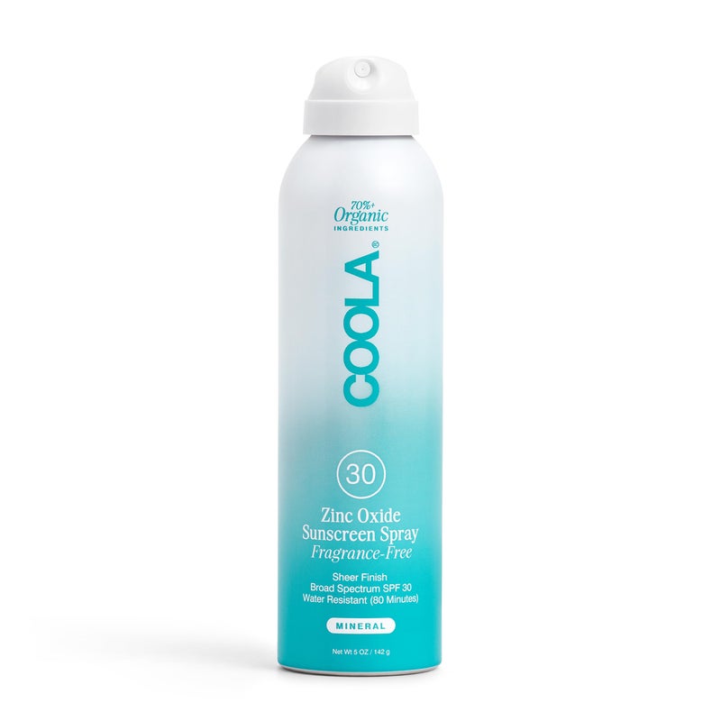 COOLA Organic Mineral Sunscreen SPF 30 Sunblock Spray Dermatologist Tested Skin Care for Daily Protection Vegan and Gluten Free Fragrance Free 5 Fl Oz