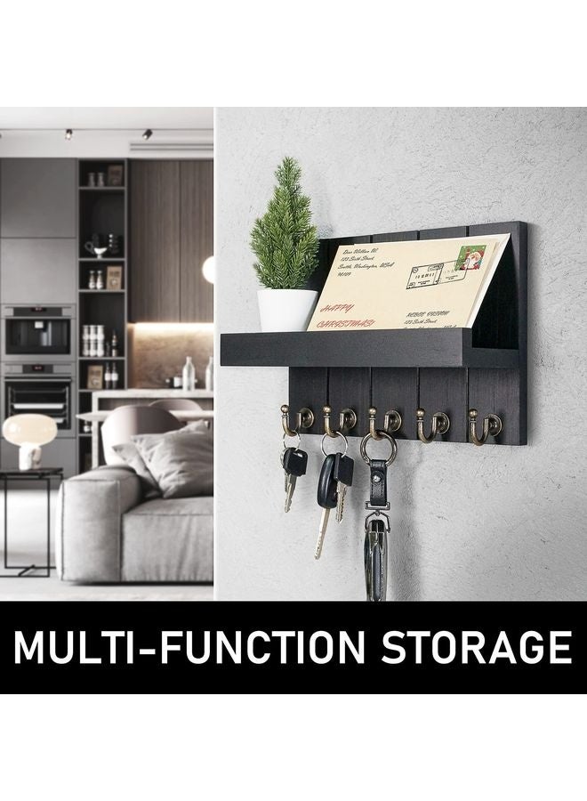هومستر حامل مفاتيح المنزل للحائط -حمالات المفاتيح الحديثة للحائط ديكور غرفة المعيشة ومنظم البريد مع رف لمستلزمات الشقة -ديكور المنزل جمالي (أسود 3.54 بوصة × 10 بوصة W × 7.28 بوصة H) - Image 2