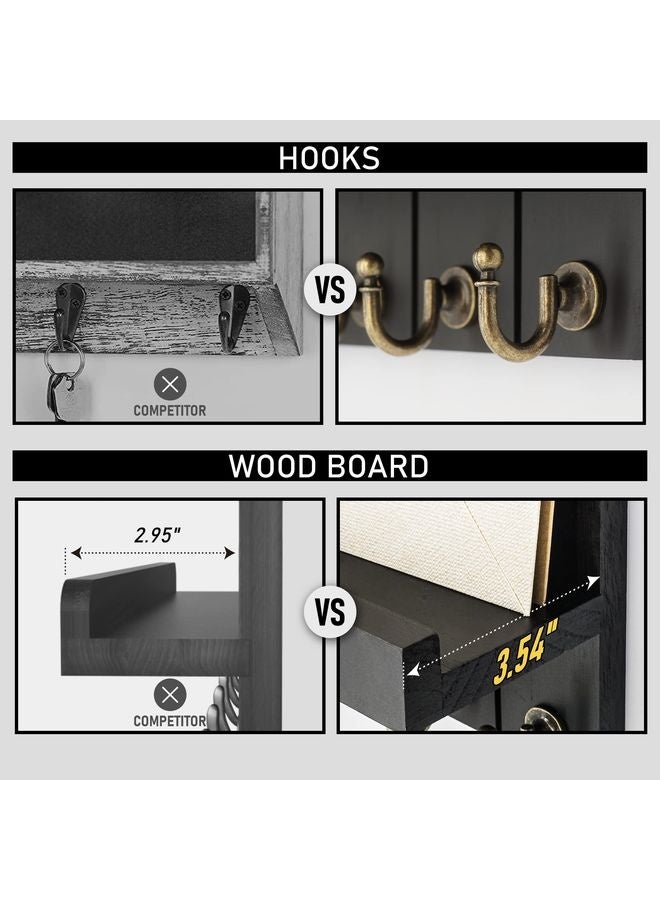 هومستر حامل مفاتيح المنزل للحائط -حمالات المفاتيح الحديثة للحائط ديكور غرفة المعيشة ومنظم البريد مع رف لمستلزمات الشقة -ديكور المنزل جمالي (أسود 3.54 بوصة × 10 بوصة W × 7.28 بوصة H) - Image 5