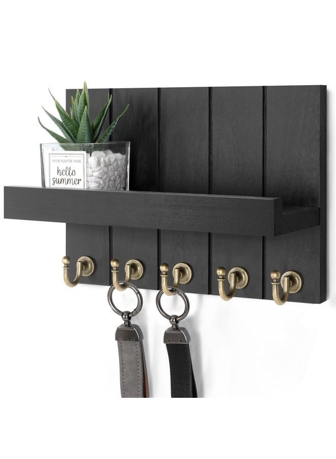 هومستر حامل مفاتيح المنزل للحائط -حمالات المفاتيح الحديثة للحائط ديكور غرفة المعيشة ومنظم البريد مع رف لمستلزمات الشقة -ديكور المنزل جمالي (أسود 3.54 بوصة × 10 بوصة W × 7.28 بوصة H) - Image 1