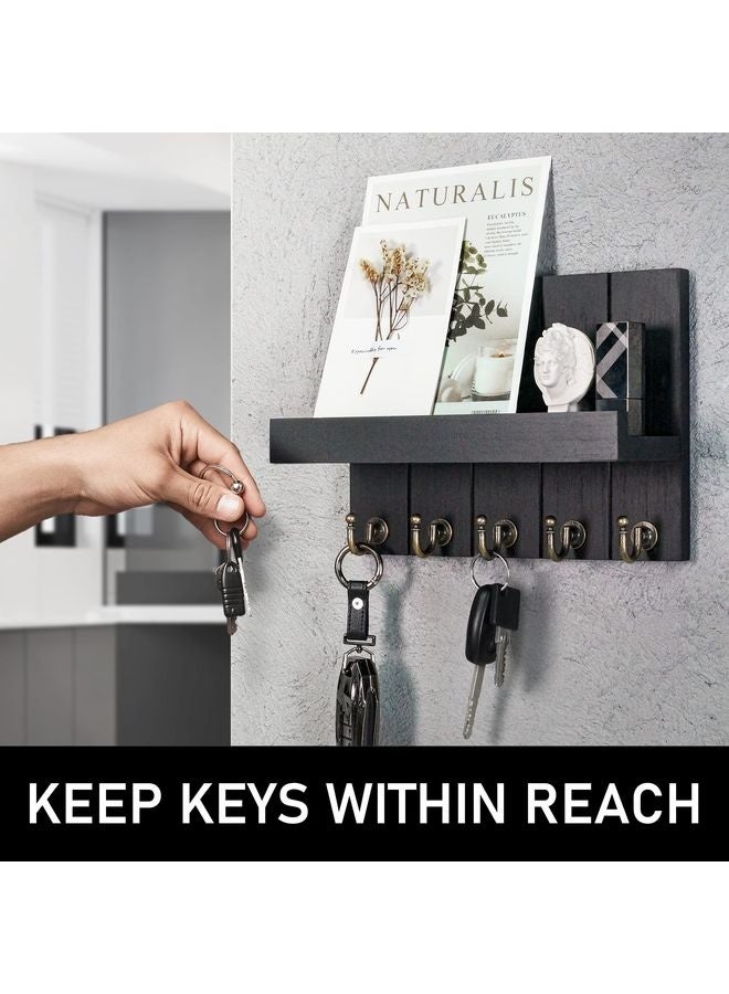 هومستر حامل مفاتيح المنزل للحائط -حمالات المفاتيح الحديثة للحائط ديكور غرفة المعيشة ومنظم البريد مع رف لمستلزمات الشقة -ديكور المنزل جمالي (أسود 3.54 بوصة × 10 بوصة W × 7.28 بوصة H) - Image 3