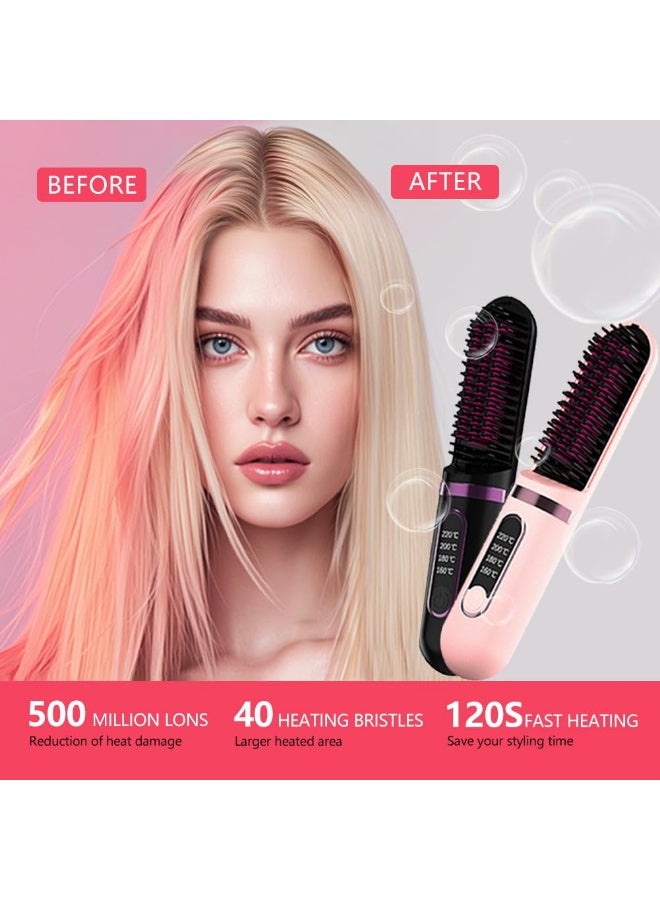 Arabest Cordless Hair Straightener Brush, Portable Straightening Brush for Women, Mini Negative Ion Hot Comb for Travel, 30Mins Auto-Off, USB Rechargeable, Fast Heating 4 Temperature Settings - Image 3