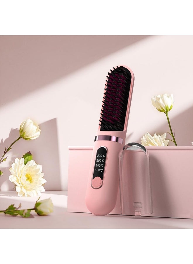 Arabest Cordless Hair Straightener Brush, Portable Straightening Brush for Women, Mini Negative Ion Hot Comb for Travel, 30Mins Auto-Off, USB Rechargeable, Fast Heating 4 Temperature Settings - Image 1