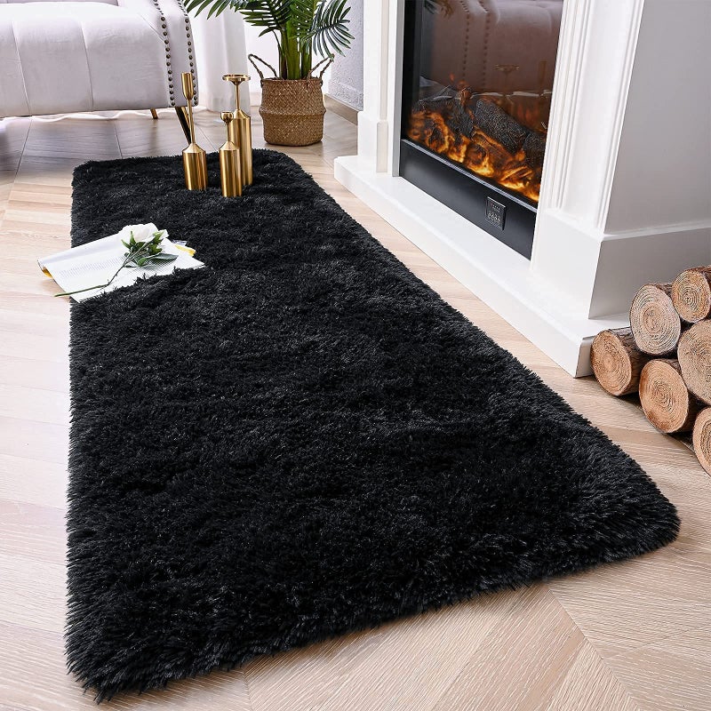 Chicrug Soft Runner Rugs for Bedroom Living Room Plush Fluffy Rug 2x6 Feet, Shag Furry Area Rug Carpet Non Shedding for Nursery Children Kids Girls Room Home Decorative, Black - Image 2