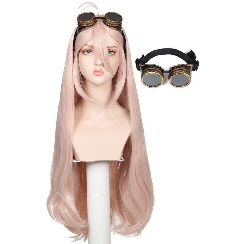 ColorGround Long Light Pink Wig with Glasses for Halloween Long Pink