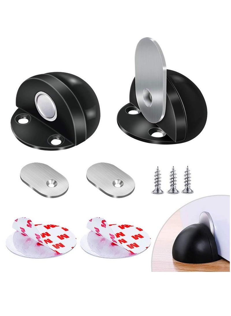 SYOSI Magnetic Door Stops Floor Mounted, Strong Magnetic Self Adhesive Magnetic Door Stopper Stainless Steel Door Holder Soft Close Door Magnet Heavy Duty Black Rubber (2 Pack)  - Image 1