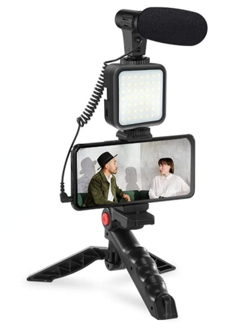 Smartphone & Camera Vlogging Studio Kits Video Shooting Photography Suit with Microphone LED Fill Light Mini Tripod - Image 1