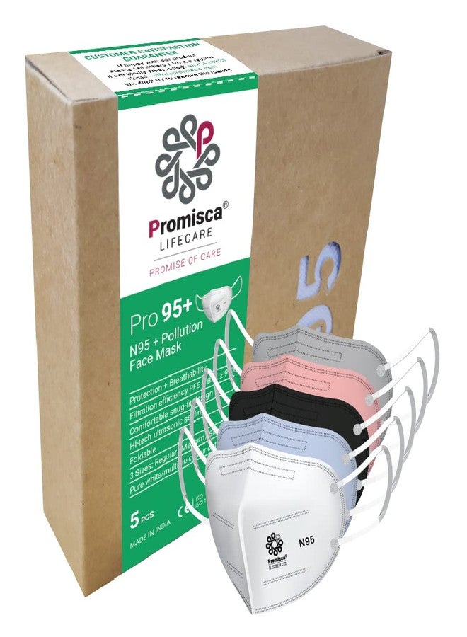 بروميسكا قناع بروميسكا الجديد N95 للوقاية من التلوث (عبوة من 5 أقنعة) قناع وجه واقٍ بحلقات للأذن، ترشيح بخمس طبقات مع طبقات من القطن الأصلي المصهور بالنفخ والهواء الساخن، متعدد الألوان، صغير الحجم - Image 1