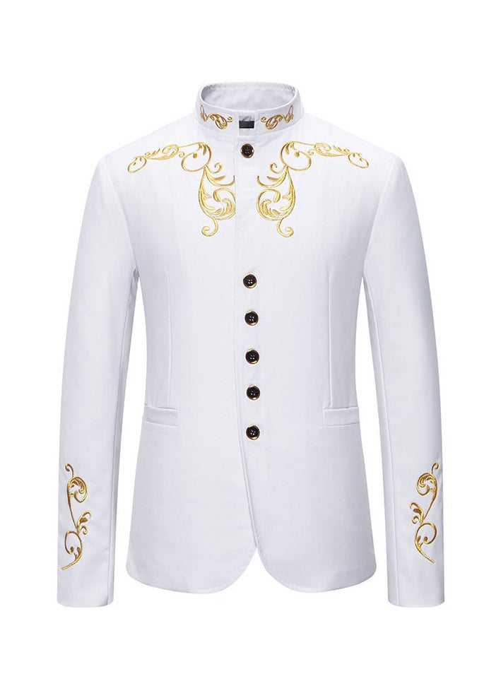 Shougu New Men's Fashionable Stand Up Collar Embroidered Wedding Casual Slim Ffit Single Breasted Suit  - Image 1