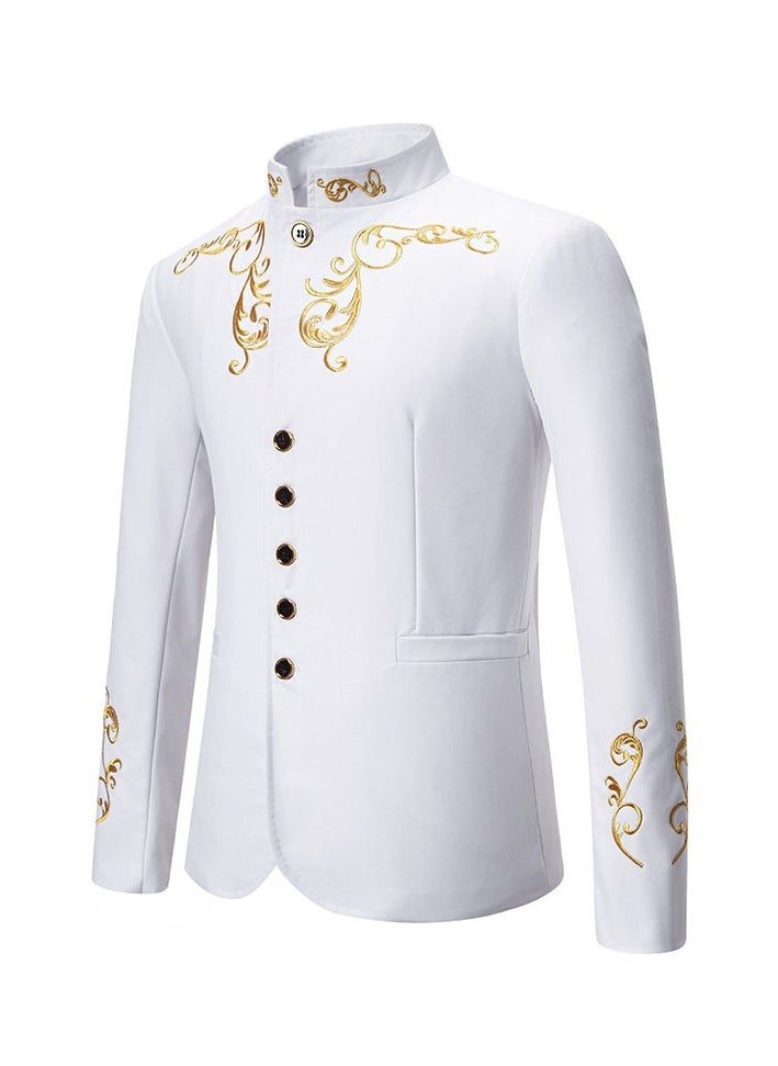 Shougu New Men's Fashionable Stand Up Collar Embroidered Wedding Casual Slim Ffit Single Breasted Suit  - Image 2