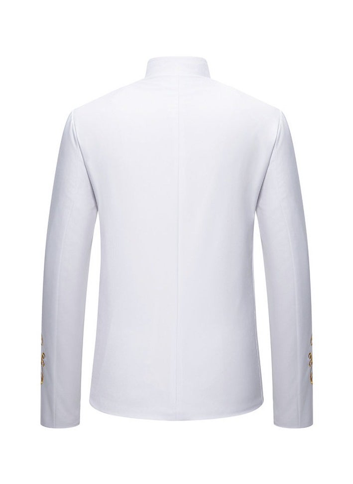 Shougu New Men's Fashionable Stand Up Collar Embroidered Wedding Casual Slim Ffit Single Breasted Suit  - Image 3