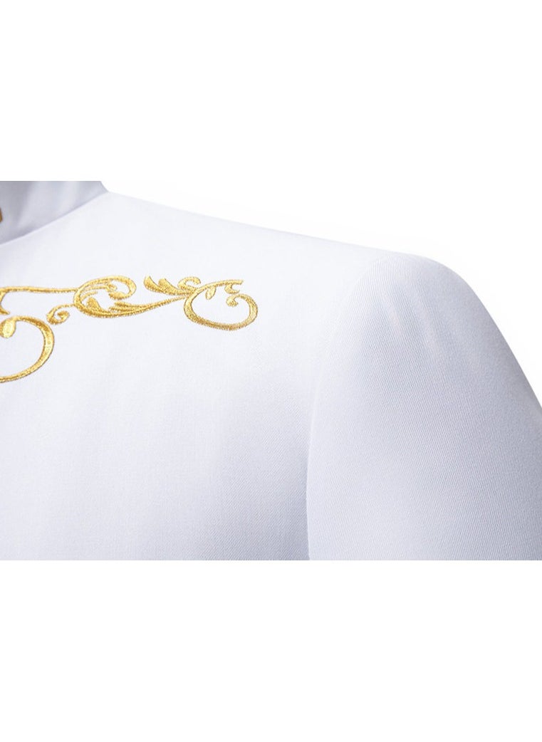 Shougu New Men's Fashionable Stand Up Collar Embroidered Wedding Casual Slim Ffit Single Breasted Suit  - Image 4