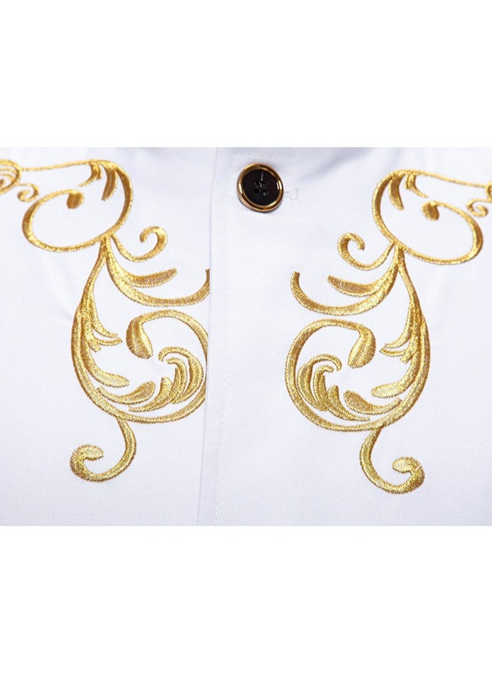 Shougu New Men's Fashionable Stand Up Collar Embroidered Wedding Casual Slim Ffit Single Breasted Suit  - Image 5