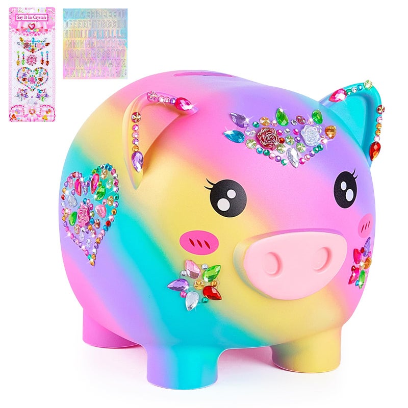 MHJY Piggy Bank Girls Unbreakable Piggy Banks Large Money Coin Bank for Kids with DIY Stickers for Birthday Easter Baby Shower Rainbow - Image 2