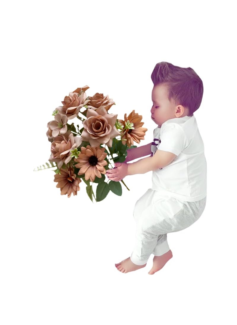 BabyMoon - BabyMoon Artificial Mix Flowers Bunch | 7 Head's | Home Decoration | Baby Photoshoot Props | Gift Set | Brown - Image 1