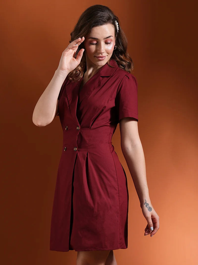 globus Globus Women Notched Lapel Double Breasted Ruched Back Mini Workwear Blazer Dress