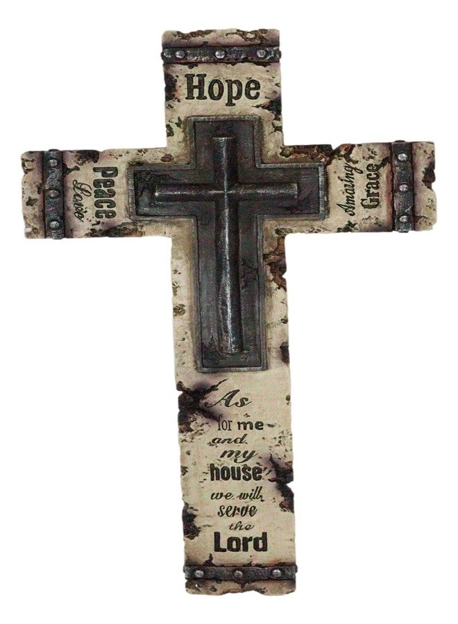 Ebros Gift Rustic Western Christian Inspirational Love Hope Peace Amazing Grace Holy Scriptures Bible Quote From The Book Of Joshua Wall Cross Plaque Decor Sculpture In Faux Birchwood Finish - Image 1