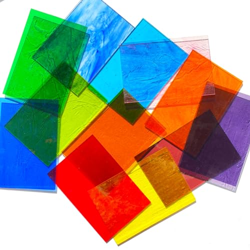 PALJOLLY 12 Sheets Transparent Stained Glass Sheet Variety Pack, 4 x 6 inch Cathedral Art Glass Mosaic Tiles for Crafts, Stained Glass Supplies for Projects and Mosaic Work - Image 2