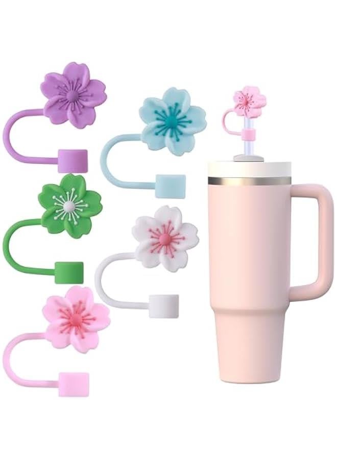 RTYY Straw Covers Cap for Stanley Cup 30-40 oz,Straw Toppers for Stanley Tumblers with handle 10mm 0.4in Silicone Accessories Dust-Proof,Straw Protectors,Cherry Blossom 5 Pack  - Image 1