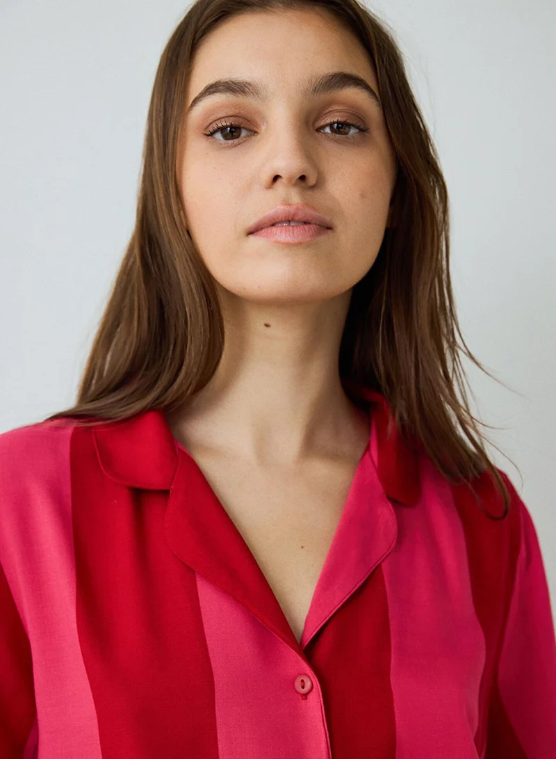 بنتي طقم بيجامة قصير بأكمام قصيرة وياقة مخططة