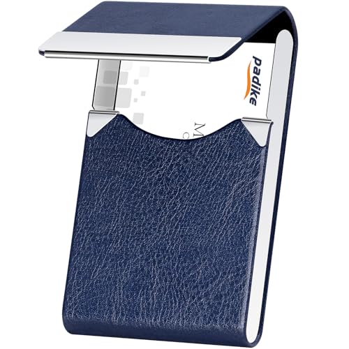 Padike Professional Business Card Holder PU Leather Business Card Case Name Card Holder Slim Metal Pocket Card Holder with Magnetic Shut (Z-Blue) - Image 1