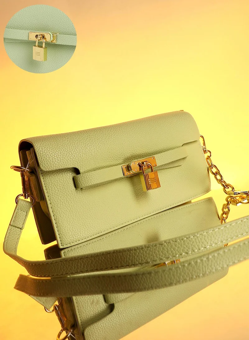 Haute Sauce Solid Magnet Lock Regular Vegan Leather Sling Bag with Detachable Strap For Women