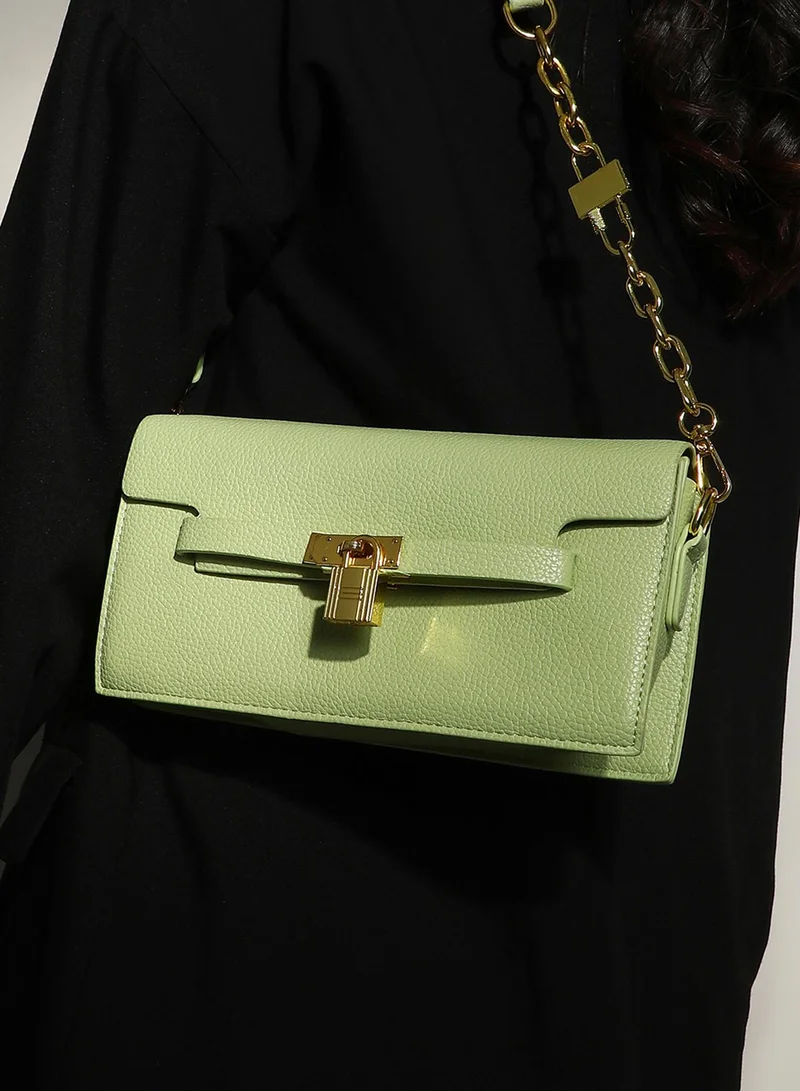 Haute Sauce Solid Magnet Lock Regular Vegan Leather Sling Bag with Detachable Strap For Women
