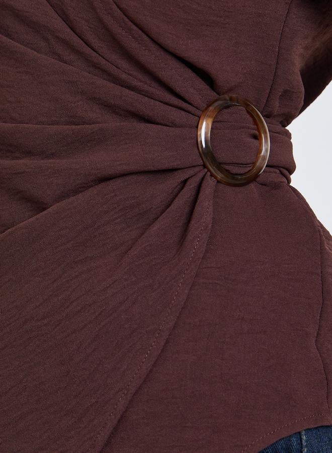 Styli Women Burgundy Wrap Top with Long Sleeves - Image 4