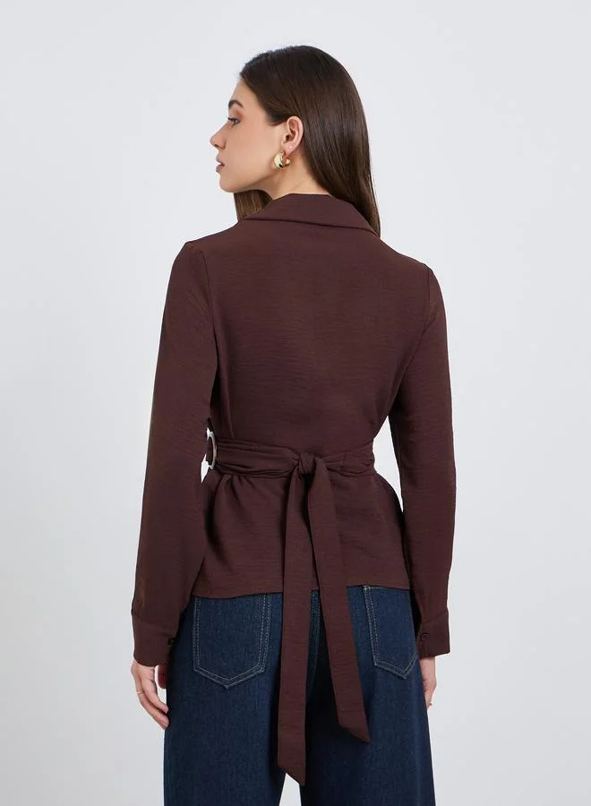 Styli Burgundy Women Burgundy Wrap Top with Long Sleeves for Women | Best Price UAE