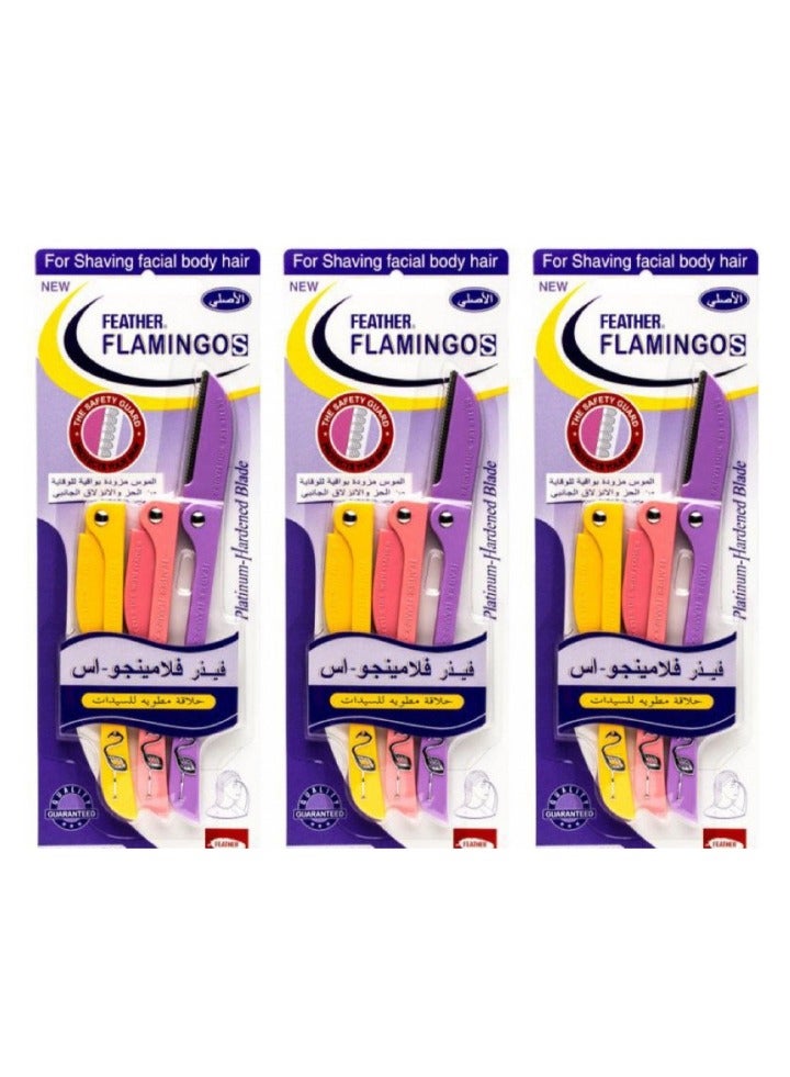 Feather Flamingos 3Pcs Flamingos Ladies Razor 3-Piece For Facial And Body Hair Yellow/Pink/Purple - Image 1