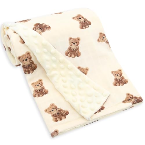 LifeTree Baby Girl & Boy Blankets, Soft Double Layer Swaddle Blankets, Muslin Front and Dotted Fleece Backing Receiving Bed Throw Blanket for Newborn Unisex, 31X40 Inches, Bear Pattern - Image 1
