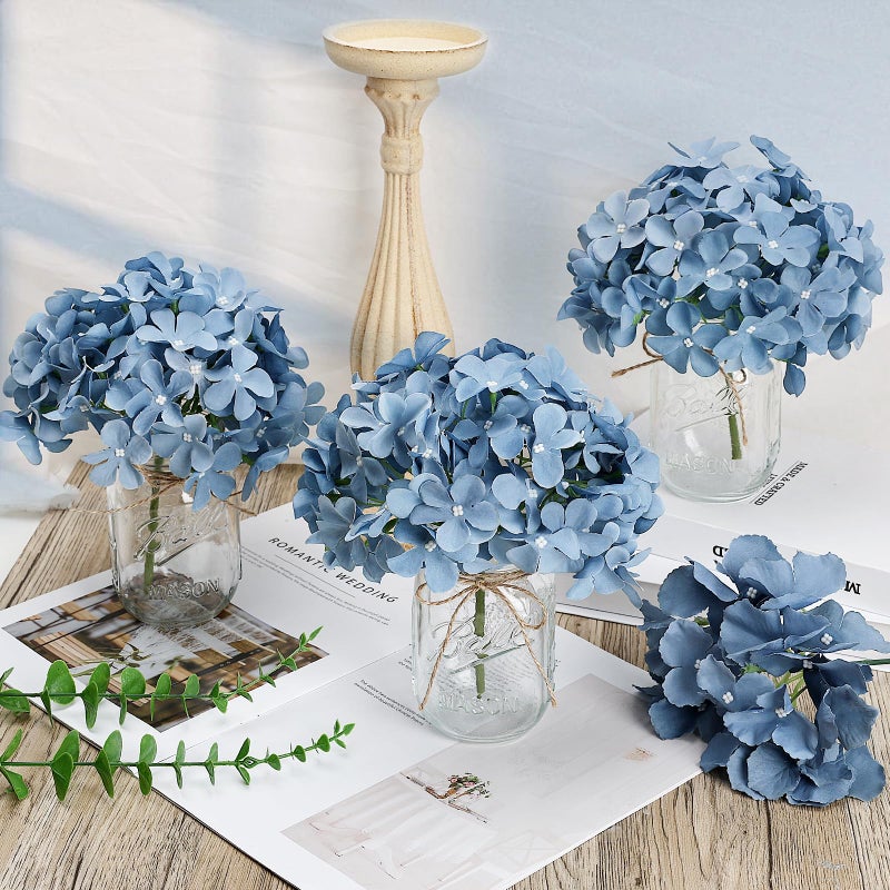 Scawim Hydrangea Flower in Mason Jars, 10 Set Floral Arrangements Table Centerpieces Decor Glass Flowers Vases for Home Party Wedding Bridal Shower Graduation Boho Decorative(Blue) - Image 4