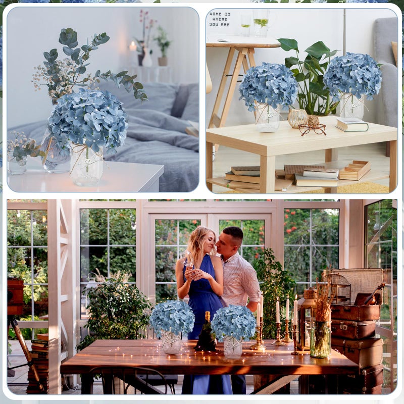 Scawim Hydrangea Flower in Mason Jars, 10 Set Floral Arrangements Table Centerpieces Decor Glass Flowers Vases for Home Party Wedding Bridal Shower Graduation Boho Decorative(Blue) - Image 5