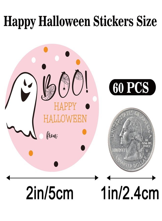 G2PLUS 60PCS Happy Halloween Stickers, 2 Inches Round Halloween Boo Gift Stickers, Ghost Name Label Sticker Envelope Seals for Candy Bags, Gift Wrapping, Party Favors - Image 2