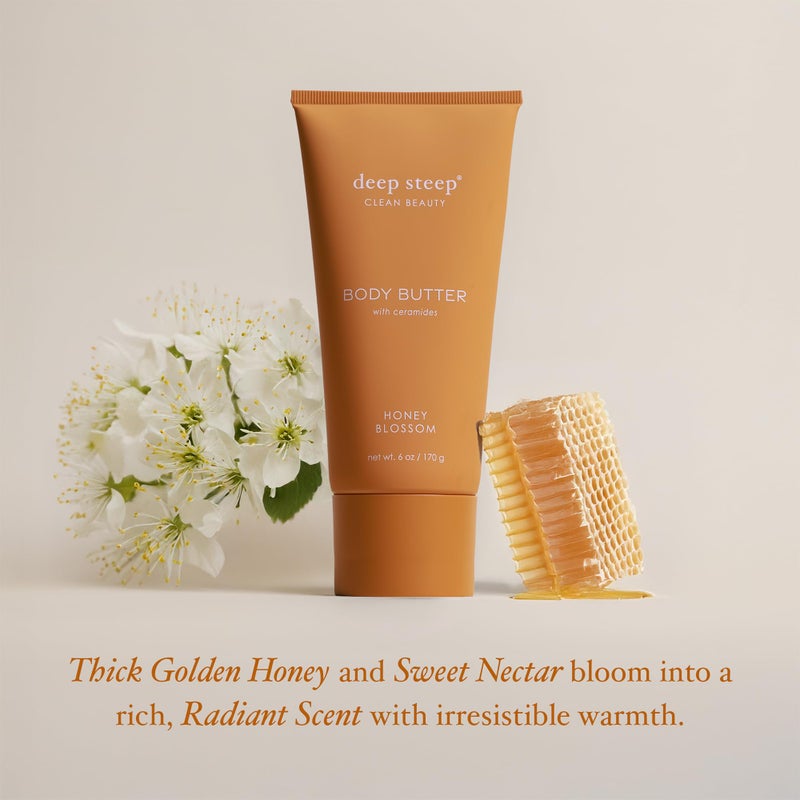 Deep Steep Body Butter, 6 oz â€“ Rich Moisturizer with Ceramides, Coconut Oil, Argan Oil & Aloe Vera â€“ Vegan, Clean Beauty, Smooth & Hydrated Skin (6 Ounces, Honey Blossom) - Image 3