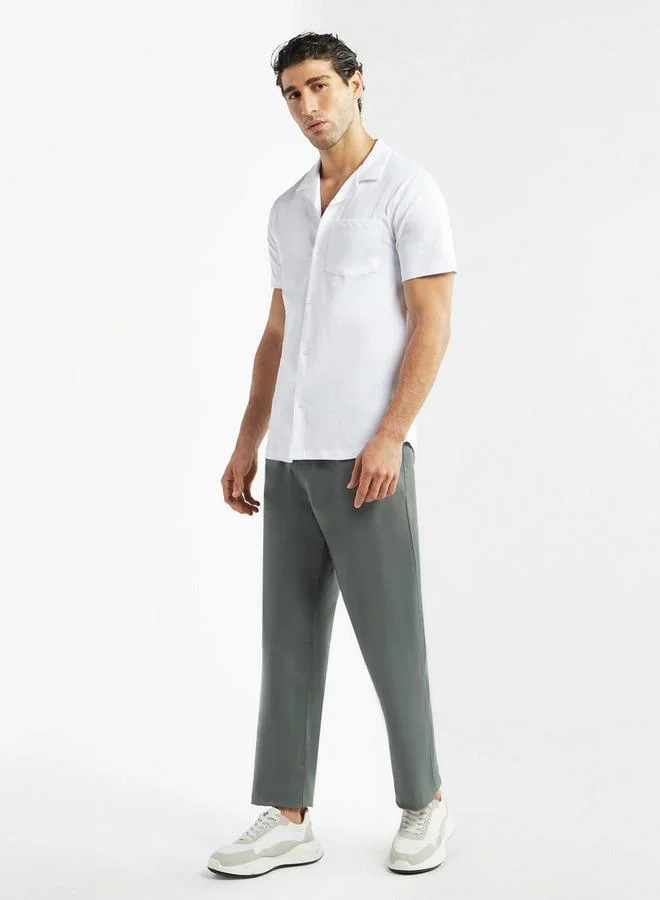 Splash FAV Solid Camp Collar Shirt with Short Sleeves and Pocket