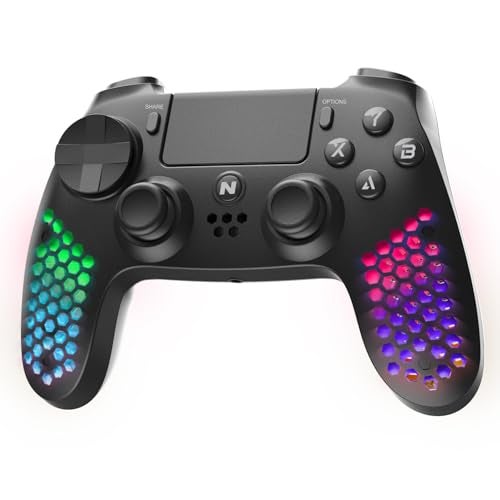 NiTHO HEXAGON Wireless RGB Controller for PS4, PS5 (with PS4 Games Only), PC, Android & iOS, Gamepad Joystick with RGB LED Lights | Vibration | 6-Axis Motion Sensor | Touchpad | Trigger Sets | Speaker - Image 1