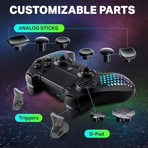 NiTHO HEXAGON Wireless RGB Controller for PS4, PS5 (with PS4 Games Only), PC, Android & iOS, Gamepad Joystick with RGB LED Lights | Vibration | 6-Axis Motion Sensor | Touchpad | Trigger Sets | Speaker - Image 2