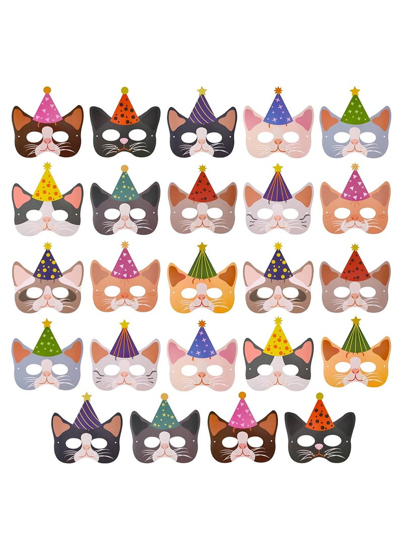 SYOSI 24 Pieces Cat Kitten Party Favor Masks Cat Party Favors Kitty Theme Birthday Decoration for Kids Cat Baby Shower Meow Theme Birthday Party Supplies - Image 1
