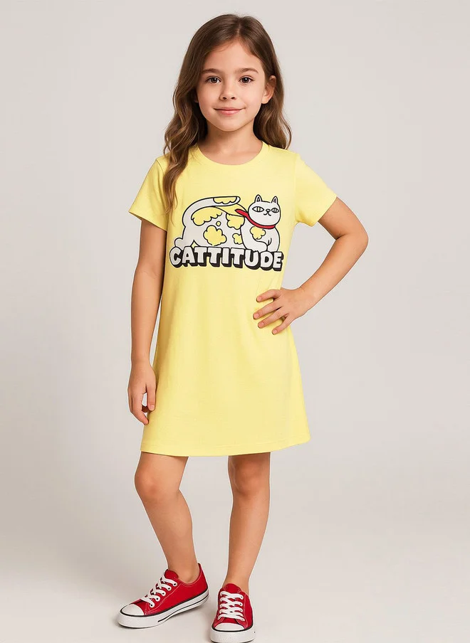 بونكيدز BONKIDS Girls Graphic Printed Cotton T-shirt Dress