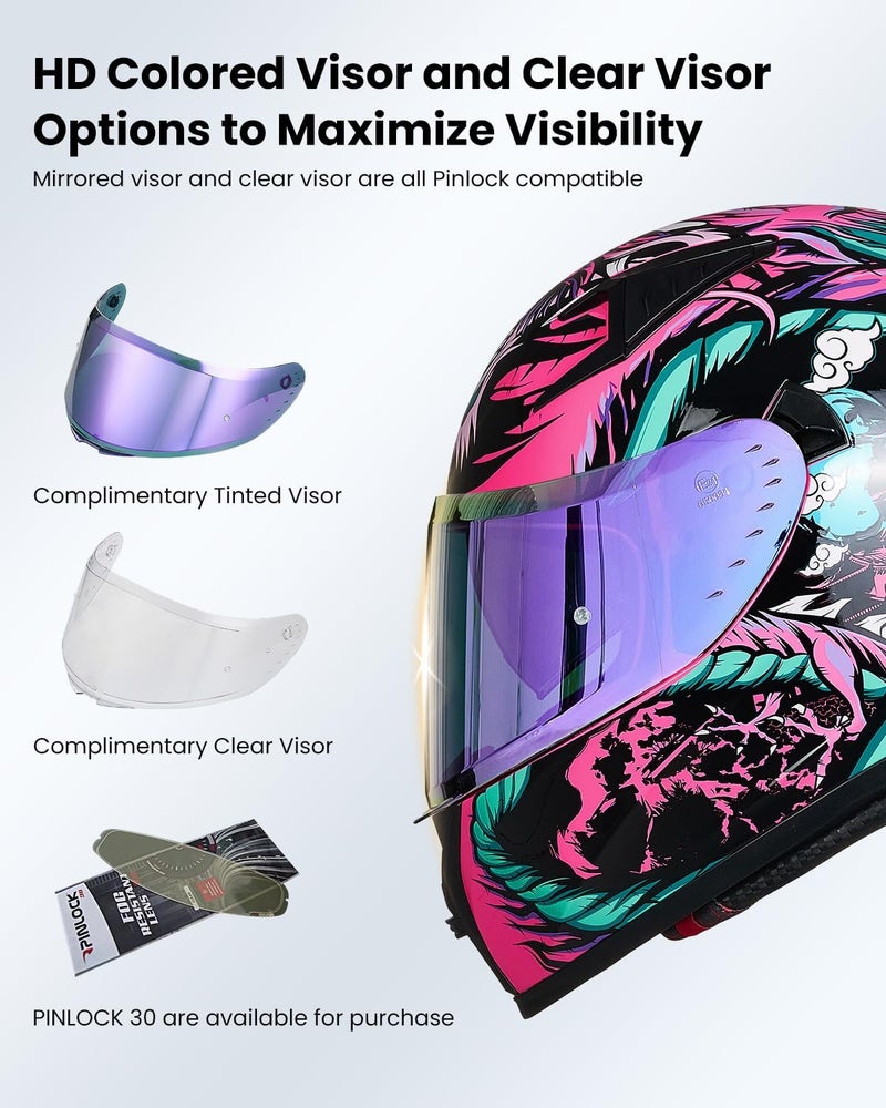ILM Full Face Motorcycle Helmet with Clear & Tinted Visors - DOT Model Z501 - Image 5
