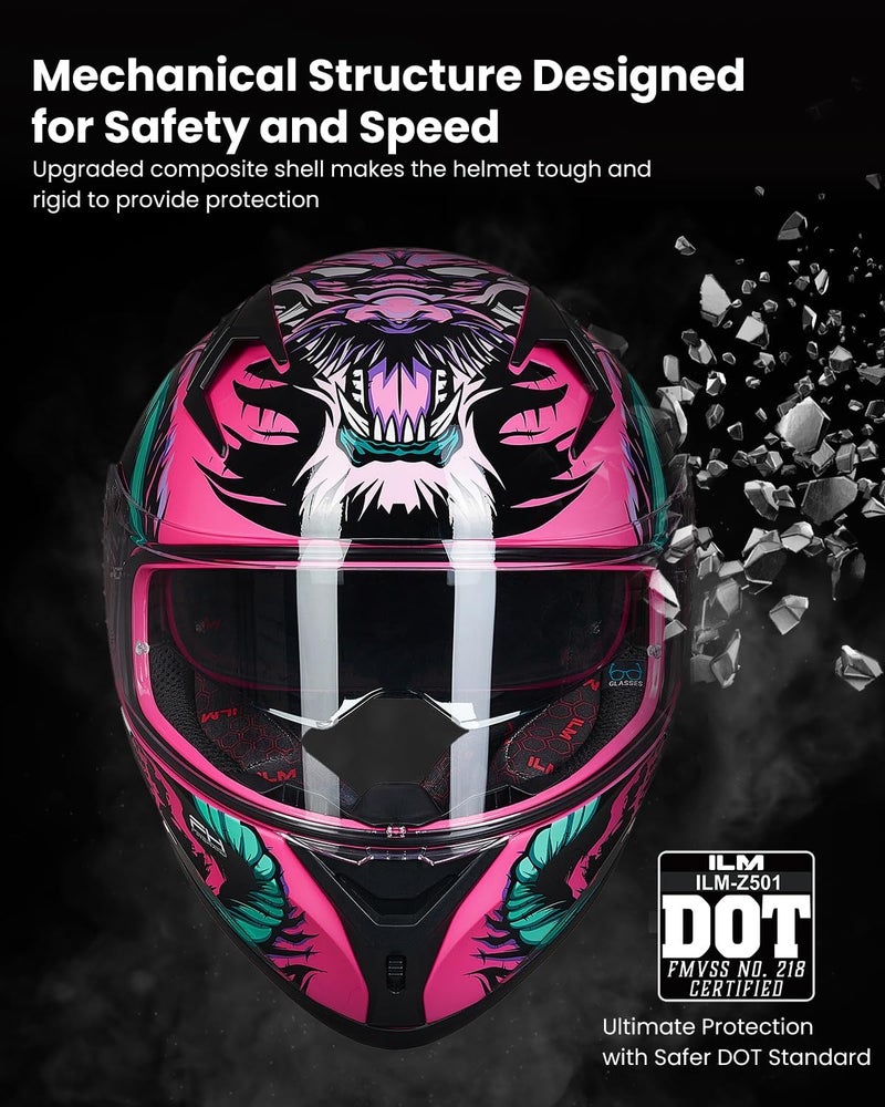 ILM Full Face Motorcycle Helmet with Clear & Tinted Visors - DOT Model Z501 - Image 3