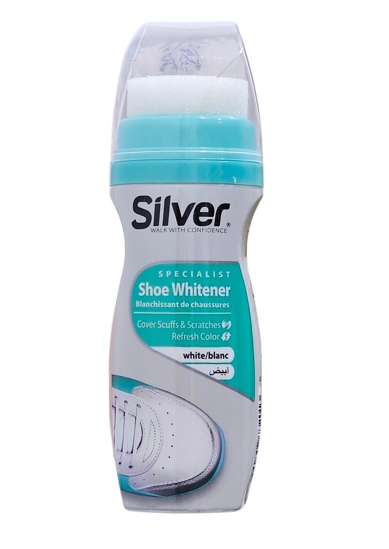 Silver Shoe Polish with Easy to Use Sponge Top White 75ml - Image 1